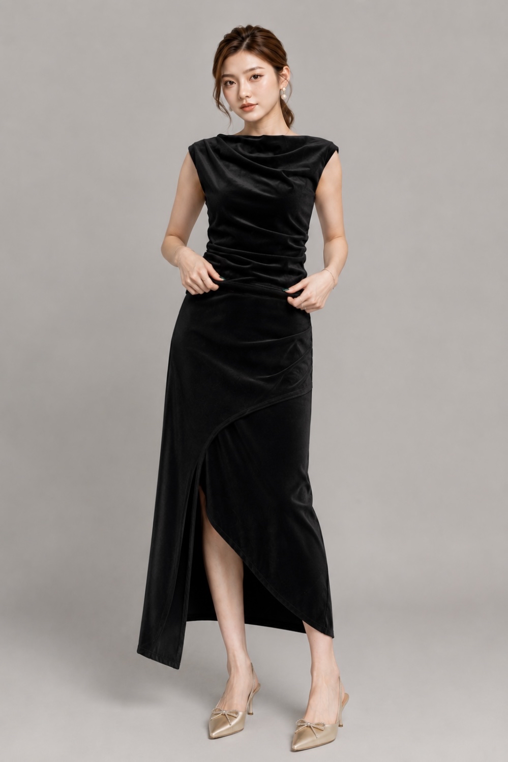 601162 Aqua Asymmetric Draped Maxi Skirt
