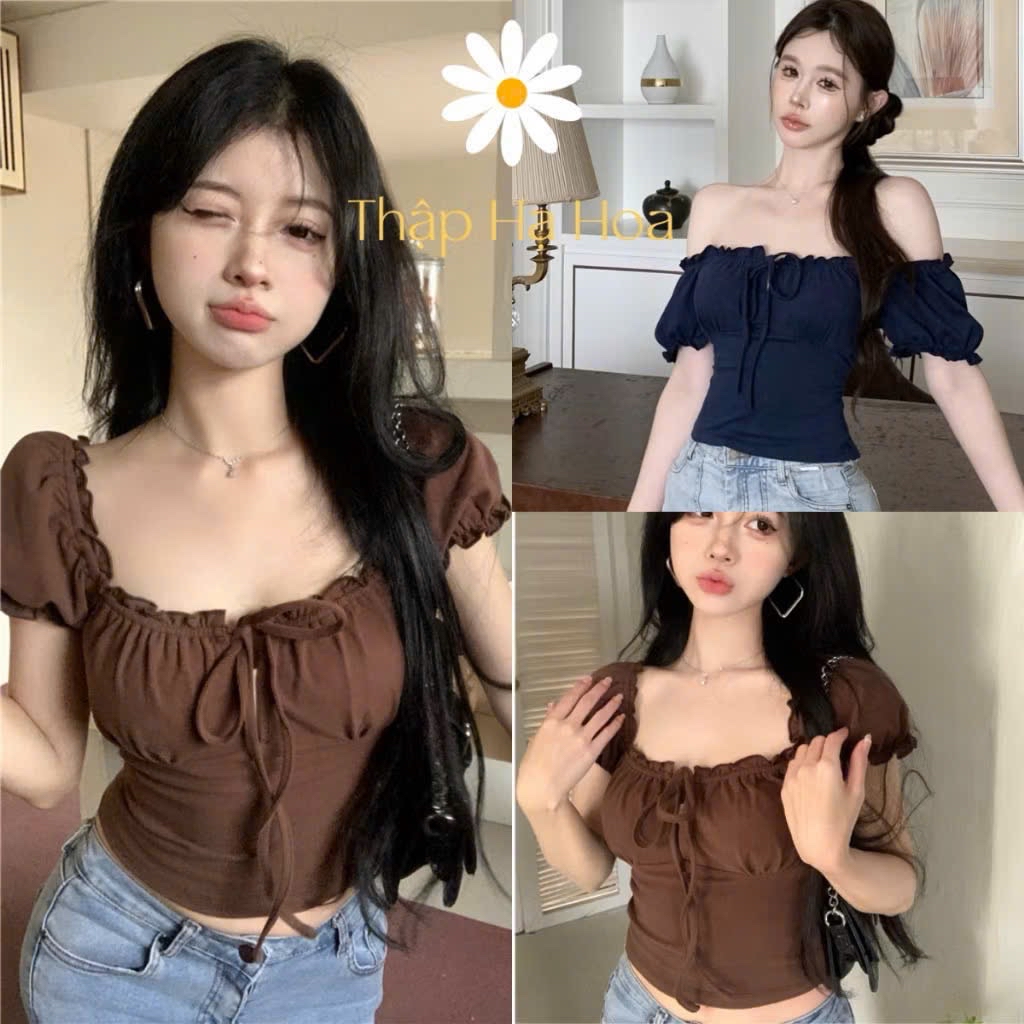 繫帶泡泡袖上衣 前襟田園風