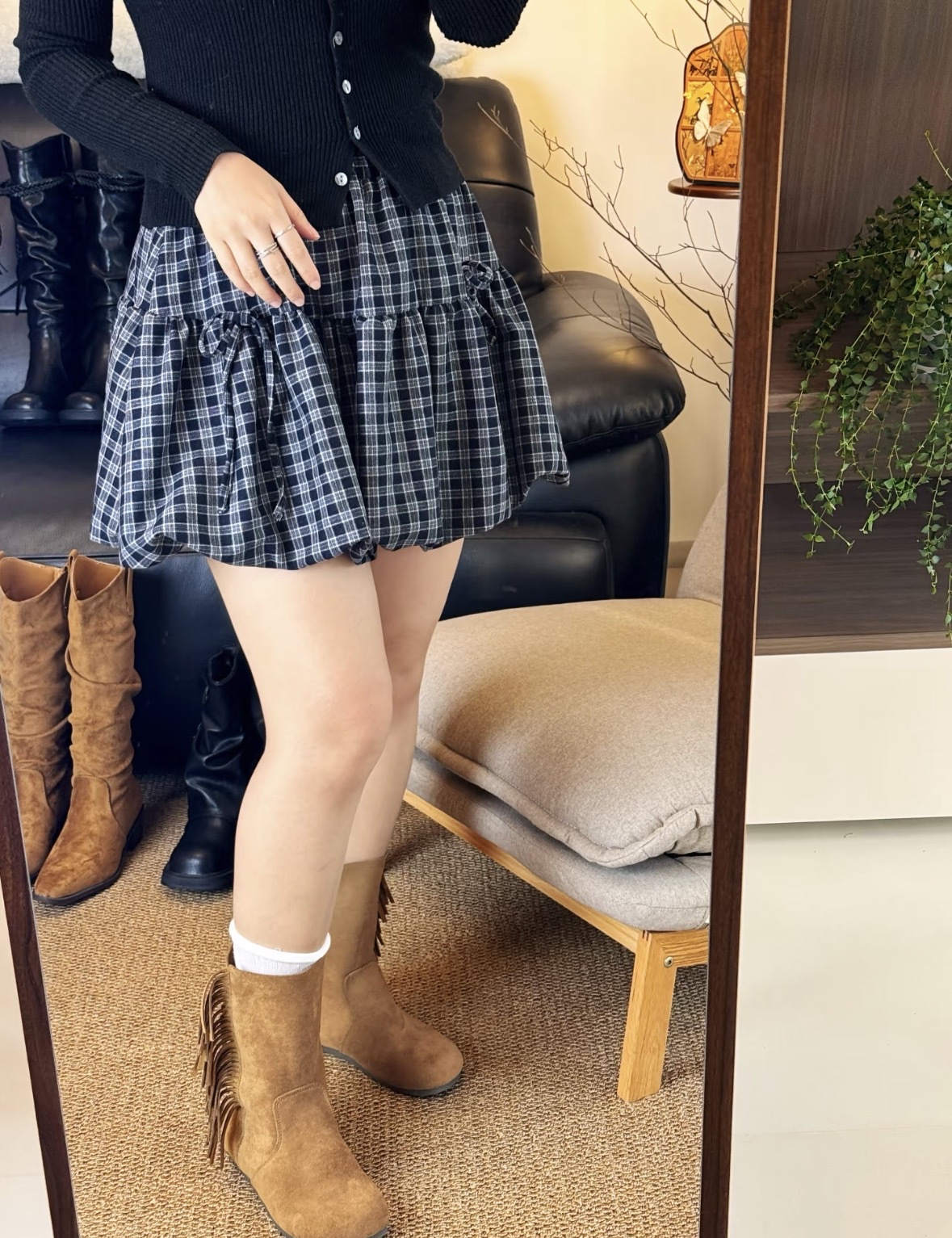 SK341复古格纹半身裙