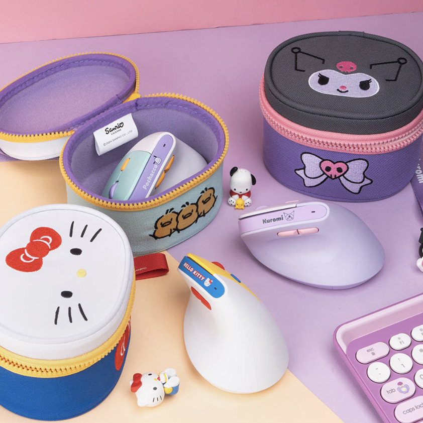 韓國 ROYCHE X Sanrio 人體工學 直立式無線滑鼠 + 收納袋 套裝｜Hello Kitty / PC狗 / Kuromi  Comfortable Vertical Mose