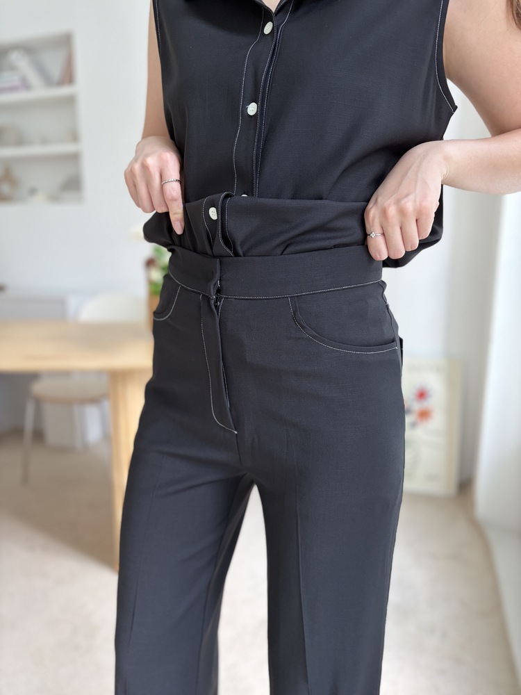 Topstitched Cooling Slacks (Black)