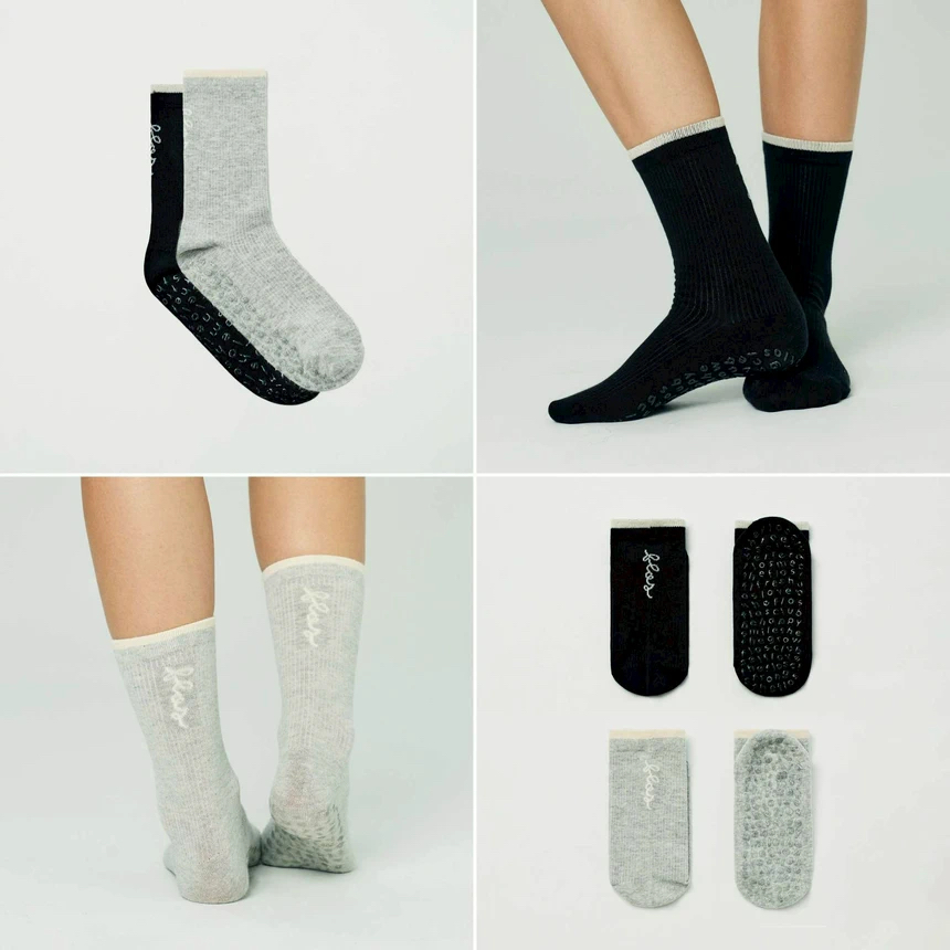 <預訂> Puzzle Crew Grip Socks (Pilates Socks) Set of 2 Pairs: Black / Grey - The Flos Club
