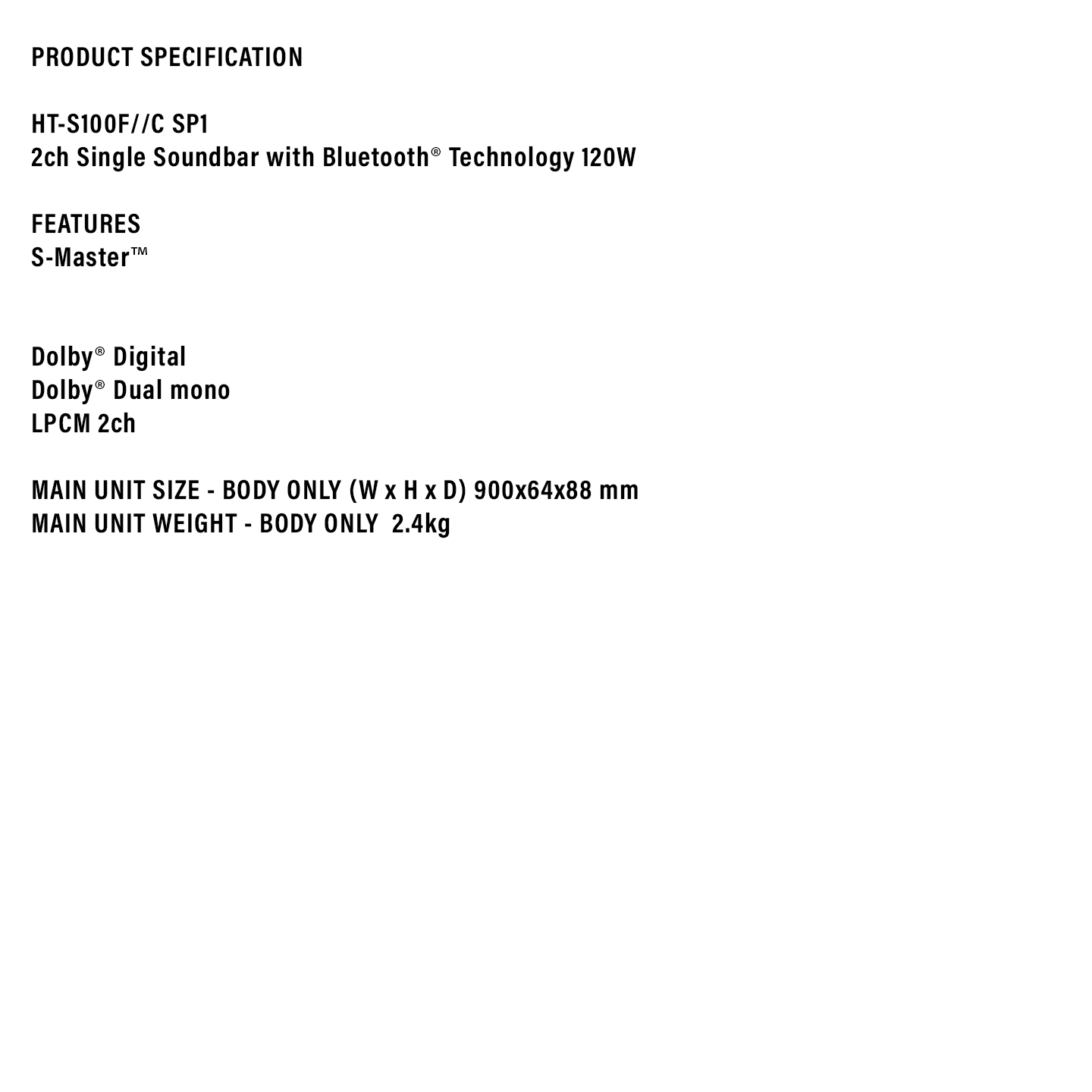 Sony 2.0ch Soundbar Compact TV Speaker (HT-S100F)