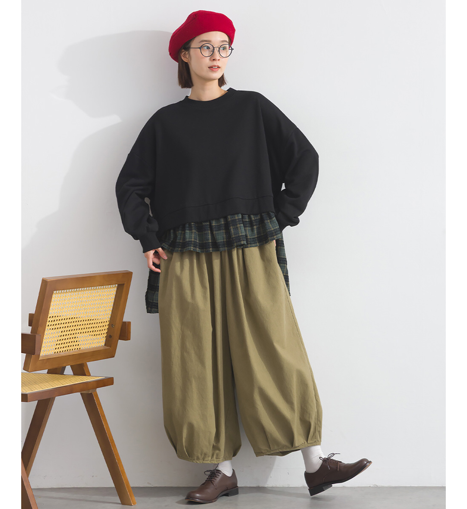 LP - 格子短擺長袖上衣 (黑色)