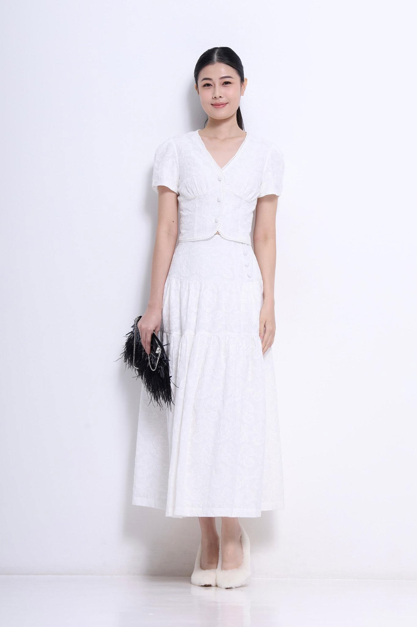 CB2716 V NECK HOLLOW LACE BLOUSE