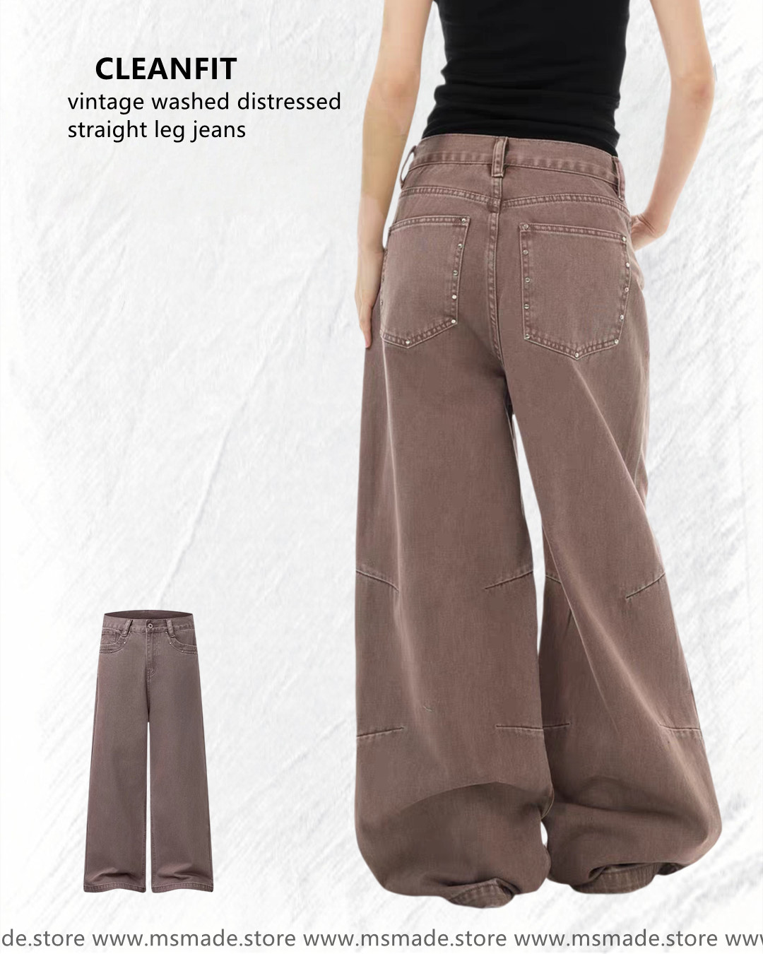 M2059復古洗水做舊直腳褲