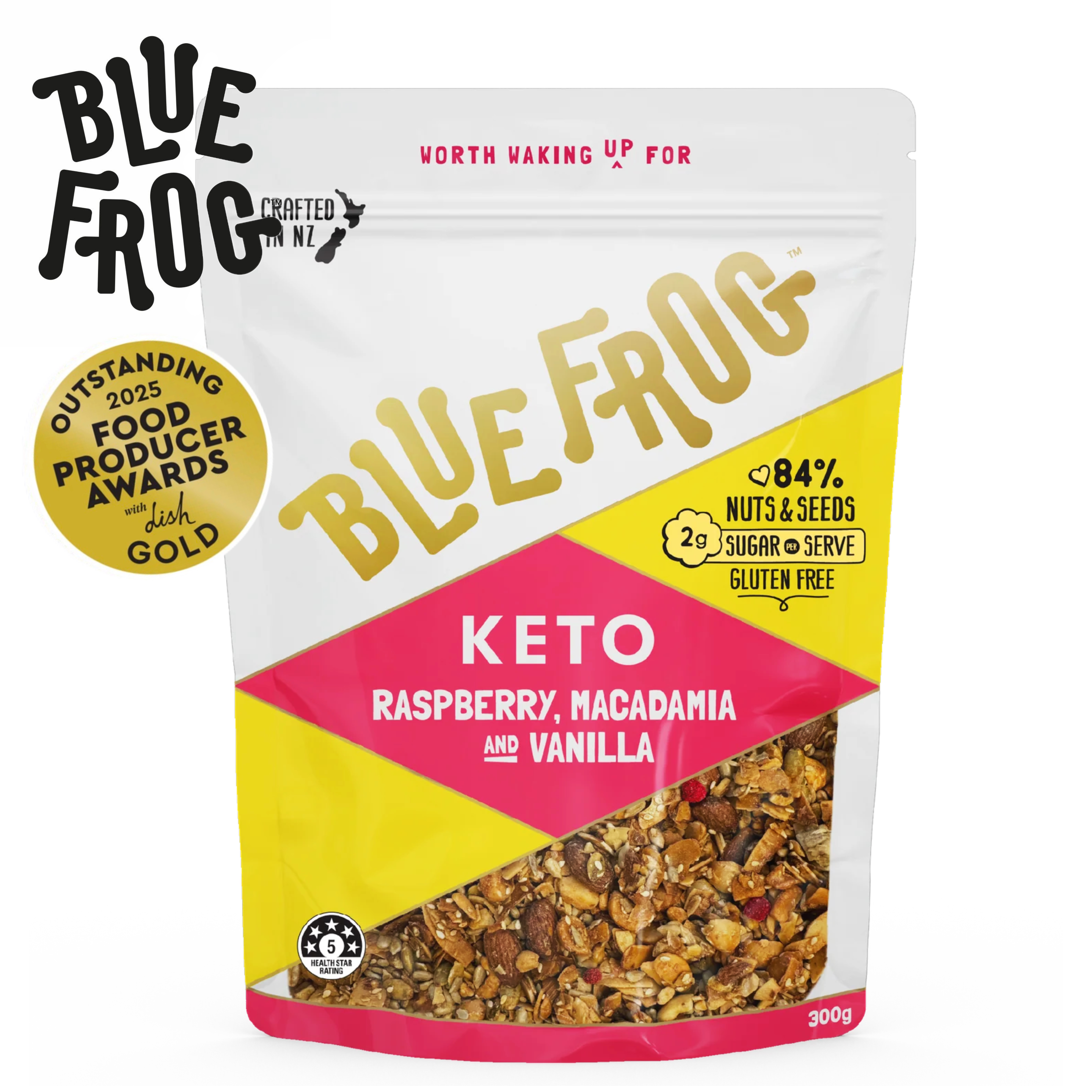♻️紐西蘭 低糖紅桑子夏威夷果仁穀物片 New Zealand Blue Frog Keto Raspberry Macadamia Vanilla Granola 