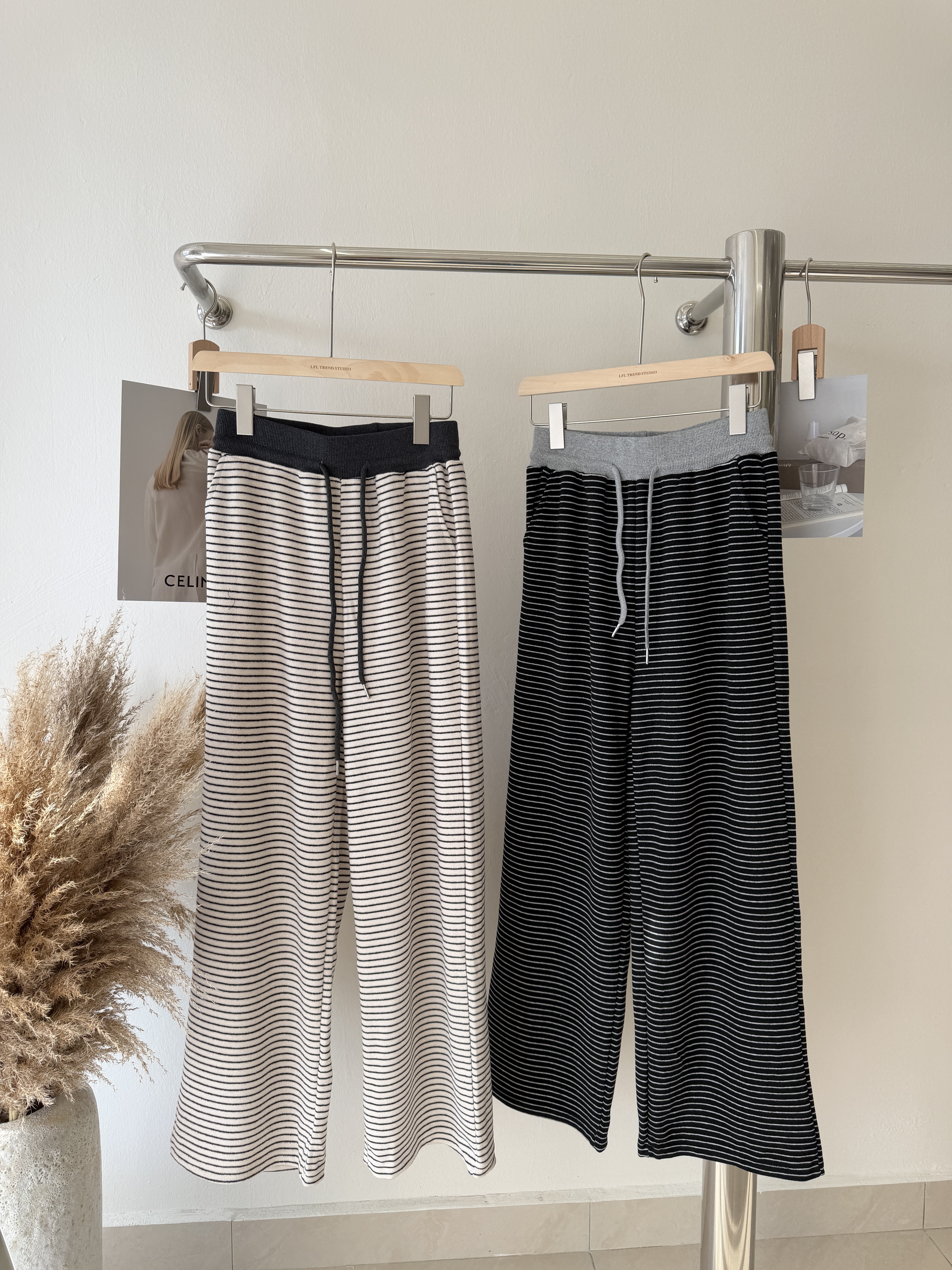 6604 复古针织条纹长裤