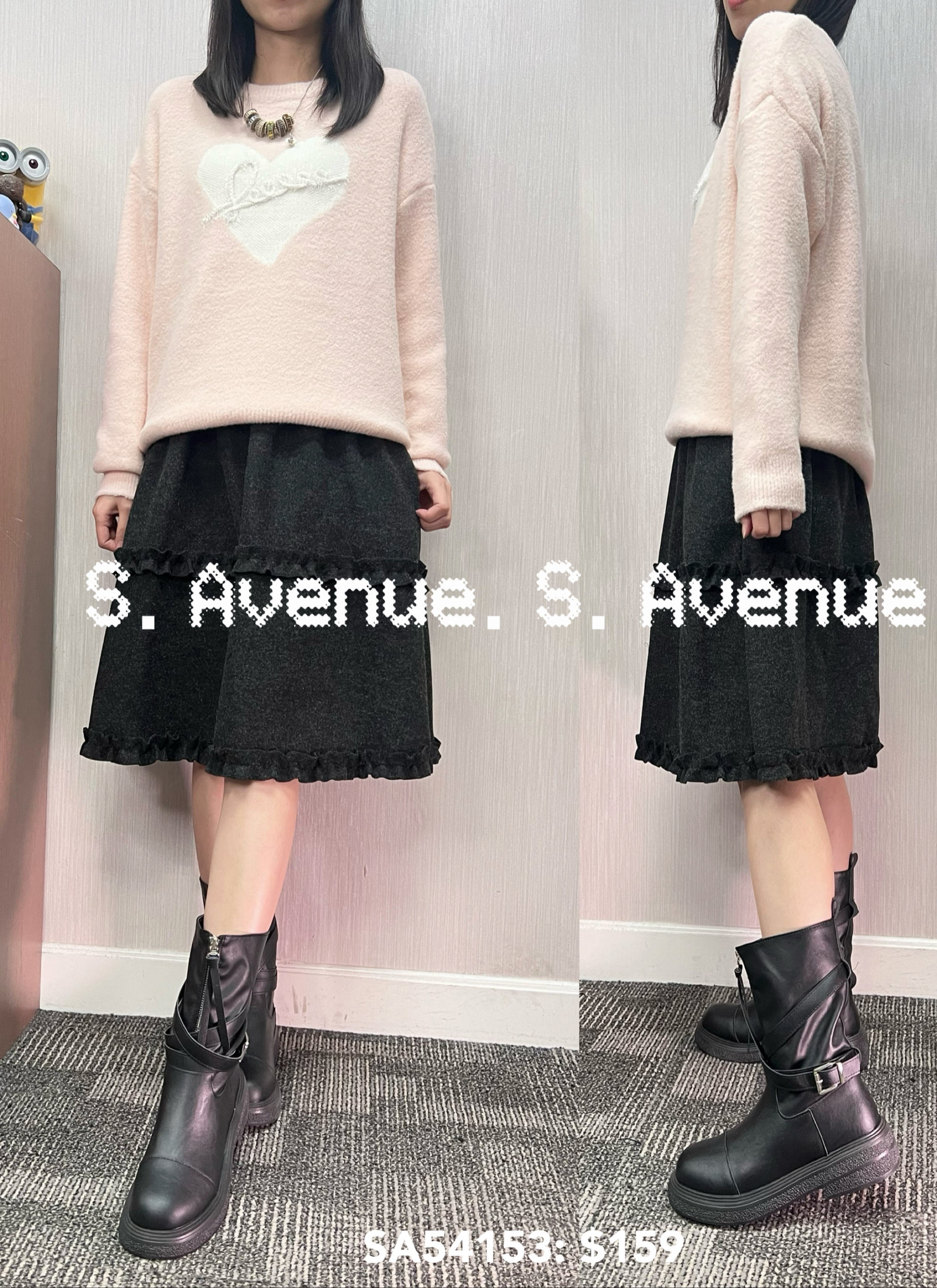 SA54153: 長袖心心圖毛軟冷top