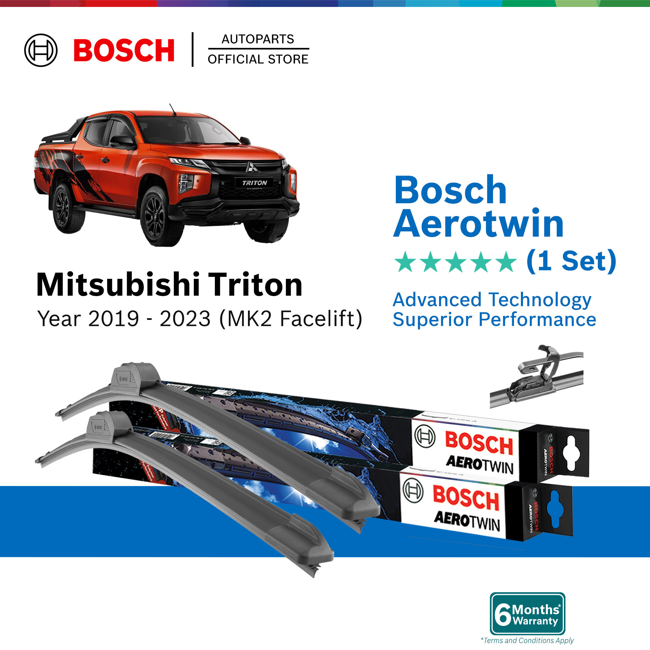 Bosch Aerotwin Retrofit U Hook Wiper Set for Mitsubishi Triton MK2 Facelift (22"/18")