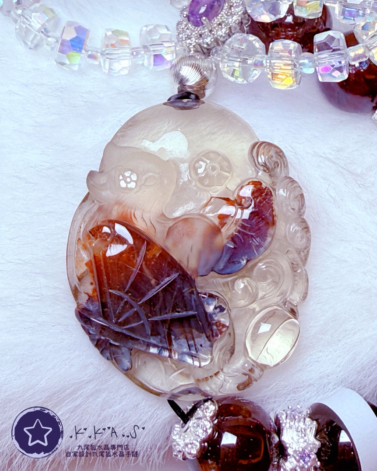 K00099 紅膠花 扇子九尾狐 自家設計手鏈