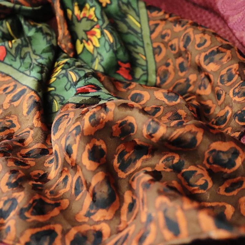 Vintage Givenchy Leopard Pattern and Floral Hand Rolled Edge Silk Scarf - 34" (MT1623-2)