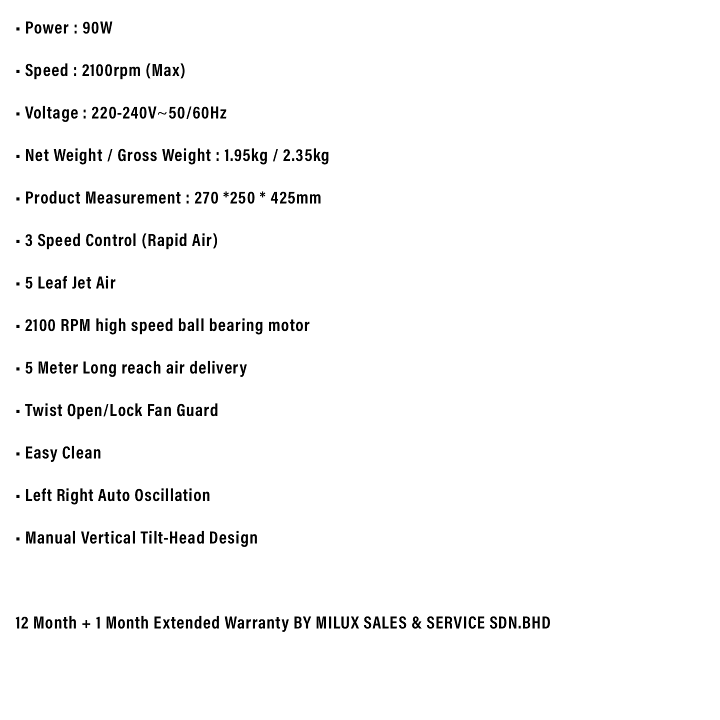 Milux 7" 90W Gale Table Fan (MGF-T10)