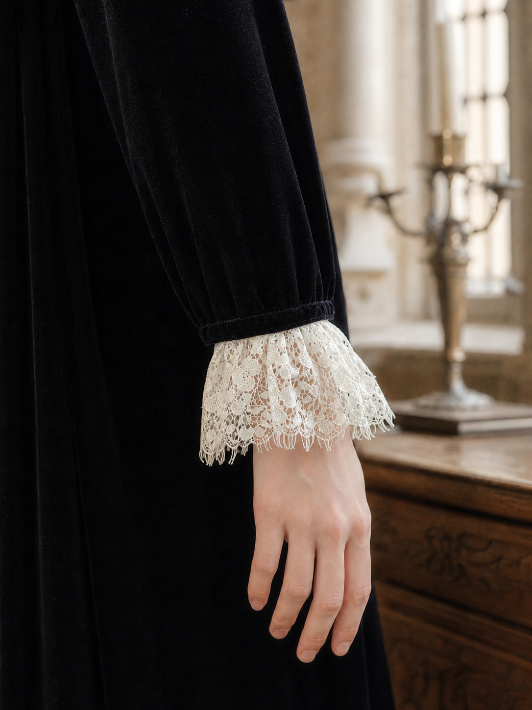 夜之魅影 ∙ 維多利亞宮廷復古絲絨蕾絲連身裙 Phantom of the Night ∙ Victorian Palace Vintage Velvet Lace Dress