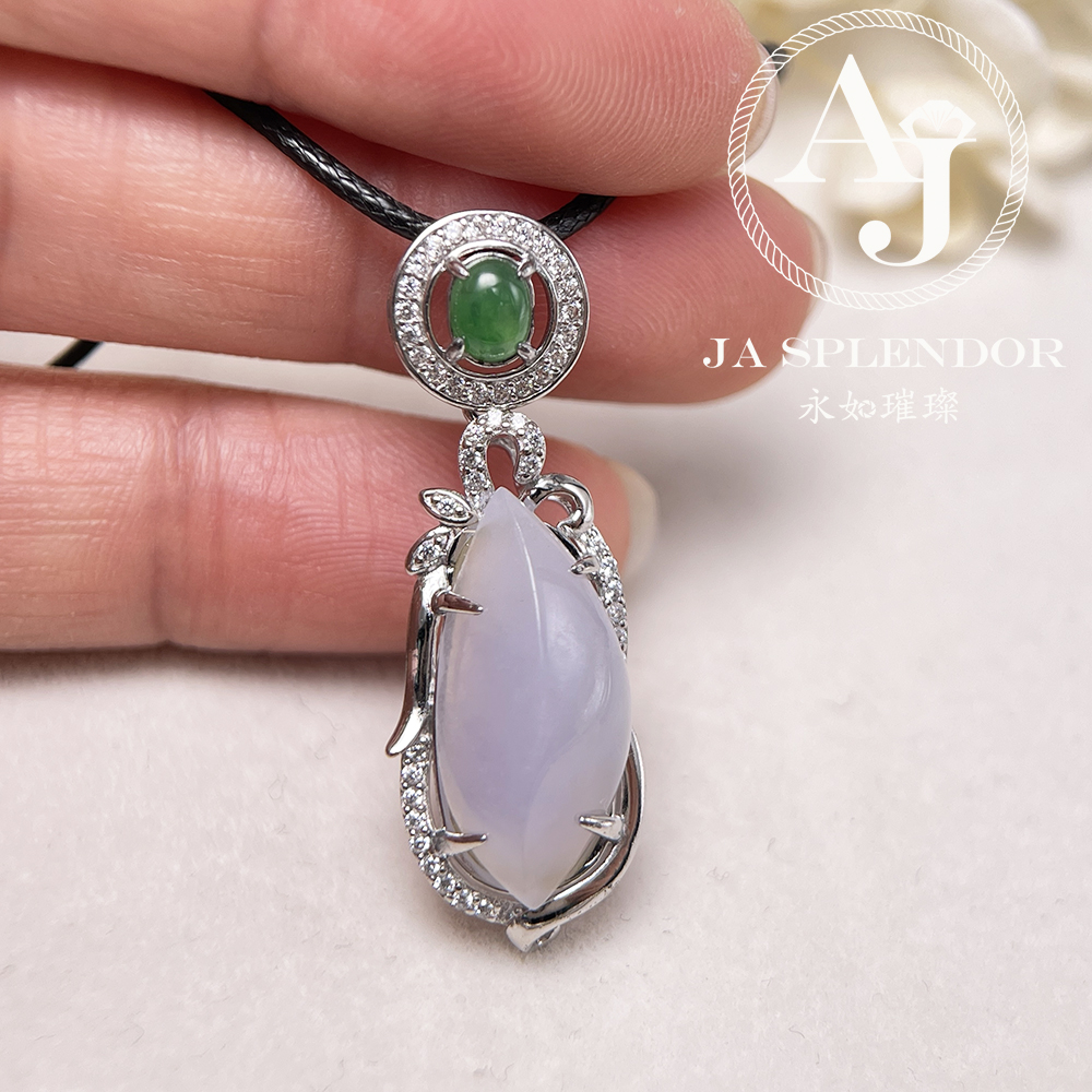 JNS-50 天然翡翠A 冰種紫羅蘭隨型綠色頂珠吊墜