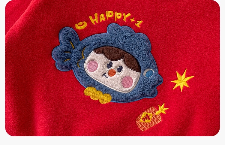 部分現貨🧨新年款預訂🧨兩色年年有魚卡通毛毛刺繡貼花抓絨衛衣