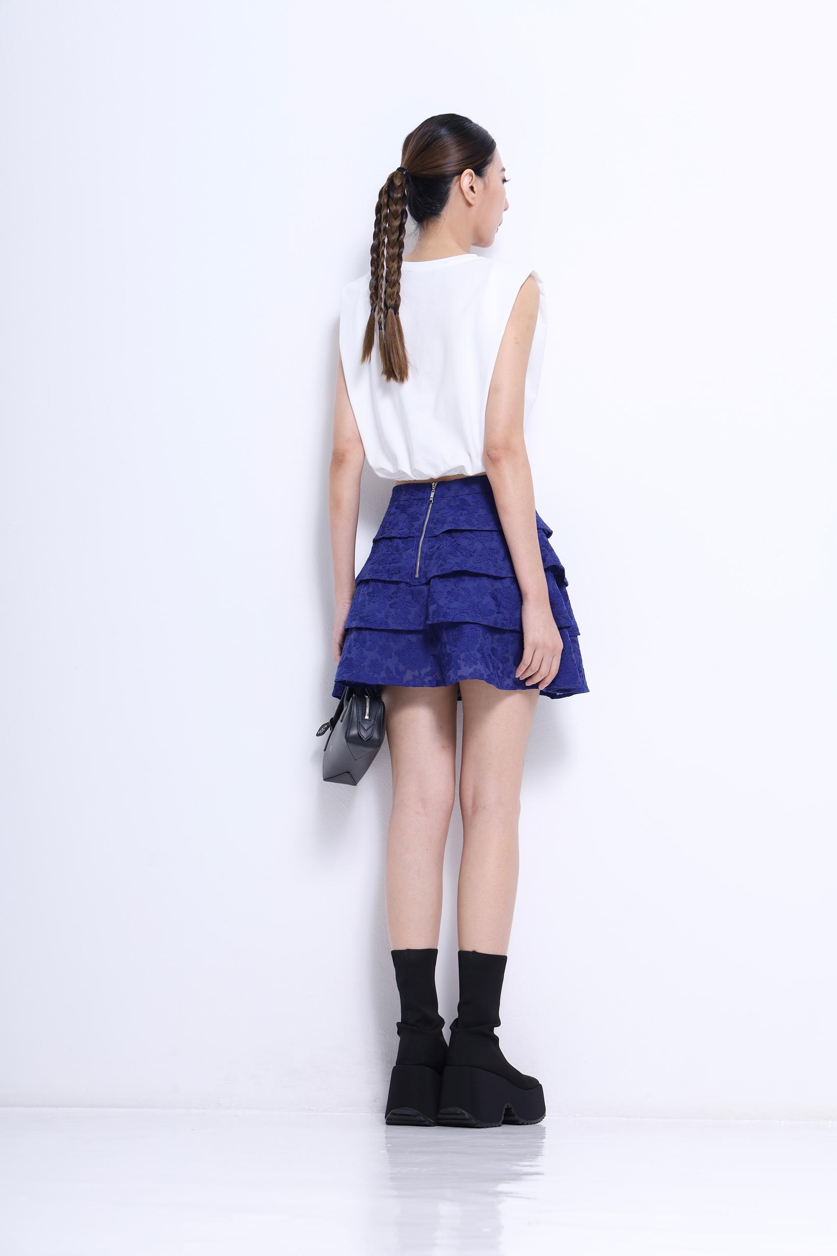 CS1407 TIERED WAVY LACE SKIRT