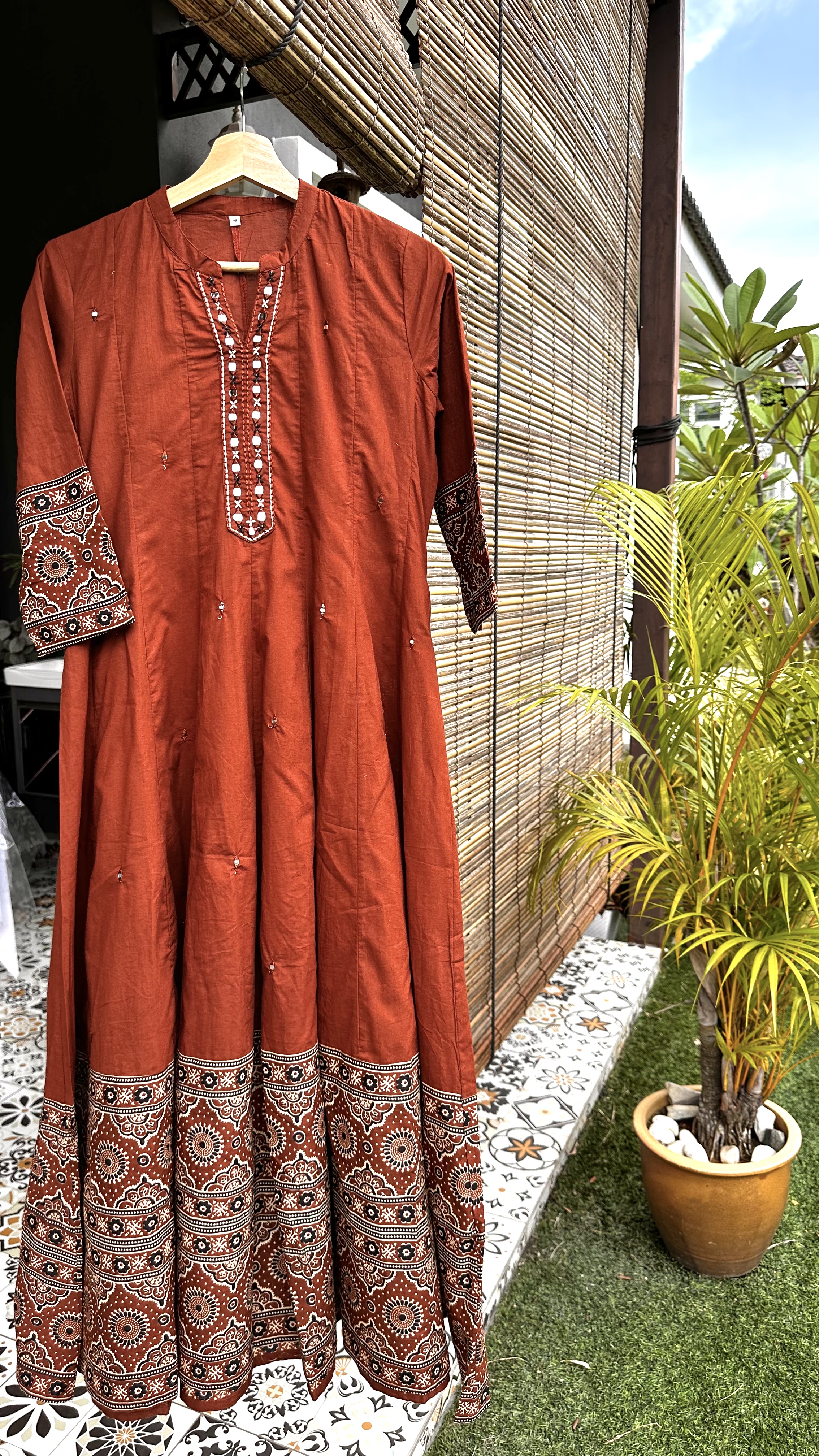 Earthy Rust Orange Anarkali Kurta Set with Heavy borders