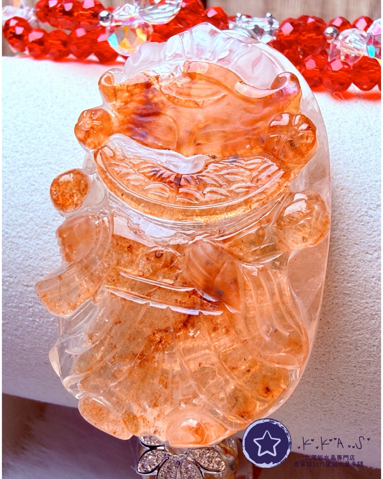 K00055 紅膠花九尾狐 自家設計手鏈