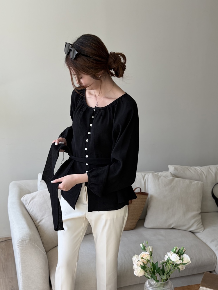 Eloise Tie-Neck Blouse (Black)