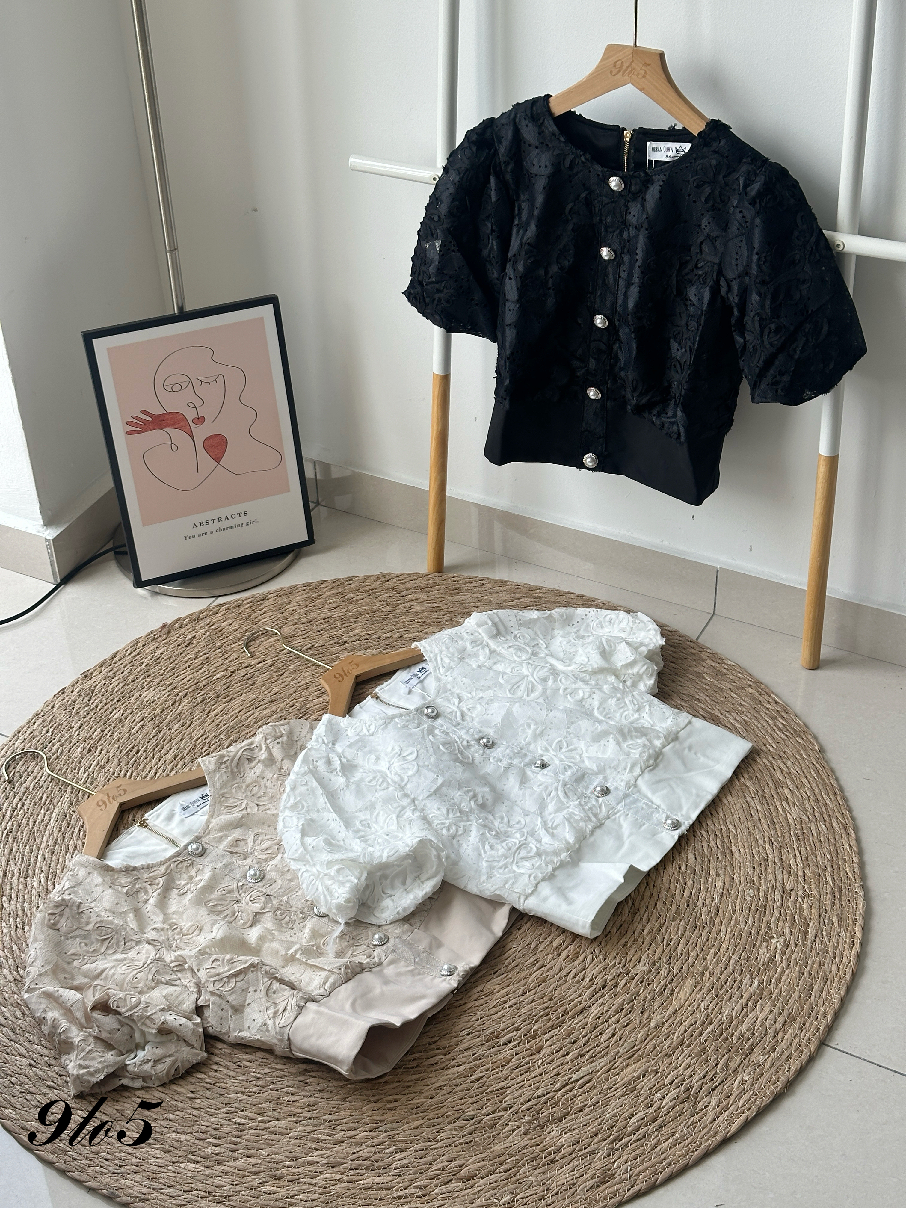 T4097 Puff Sleeve Lace Top - 3 Colors 