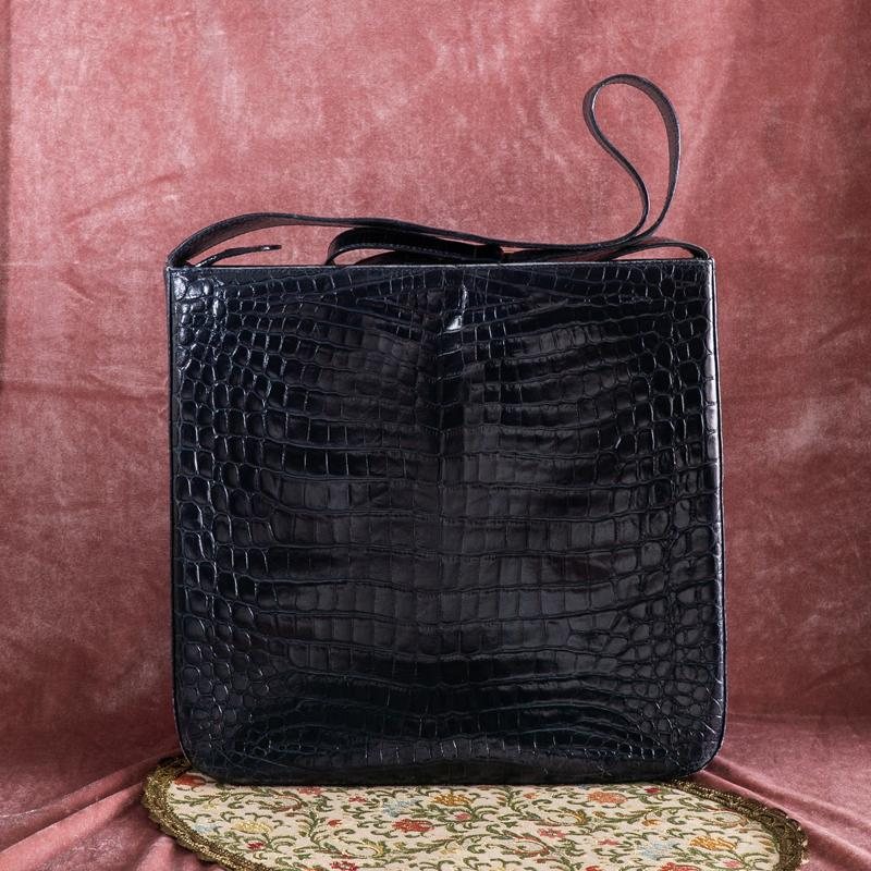 Vintage Salvatore Ferragamo Dark Blue Embossed Leather With iconic Gancini Hardware Large Two Way Shoulder / Crossbody Bag (MT1815)