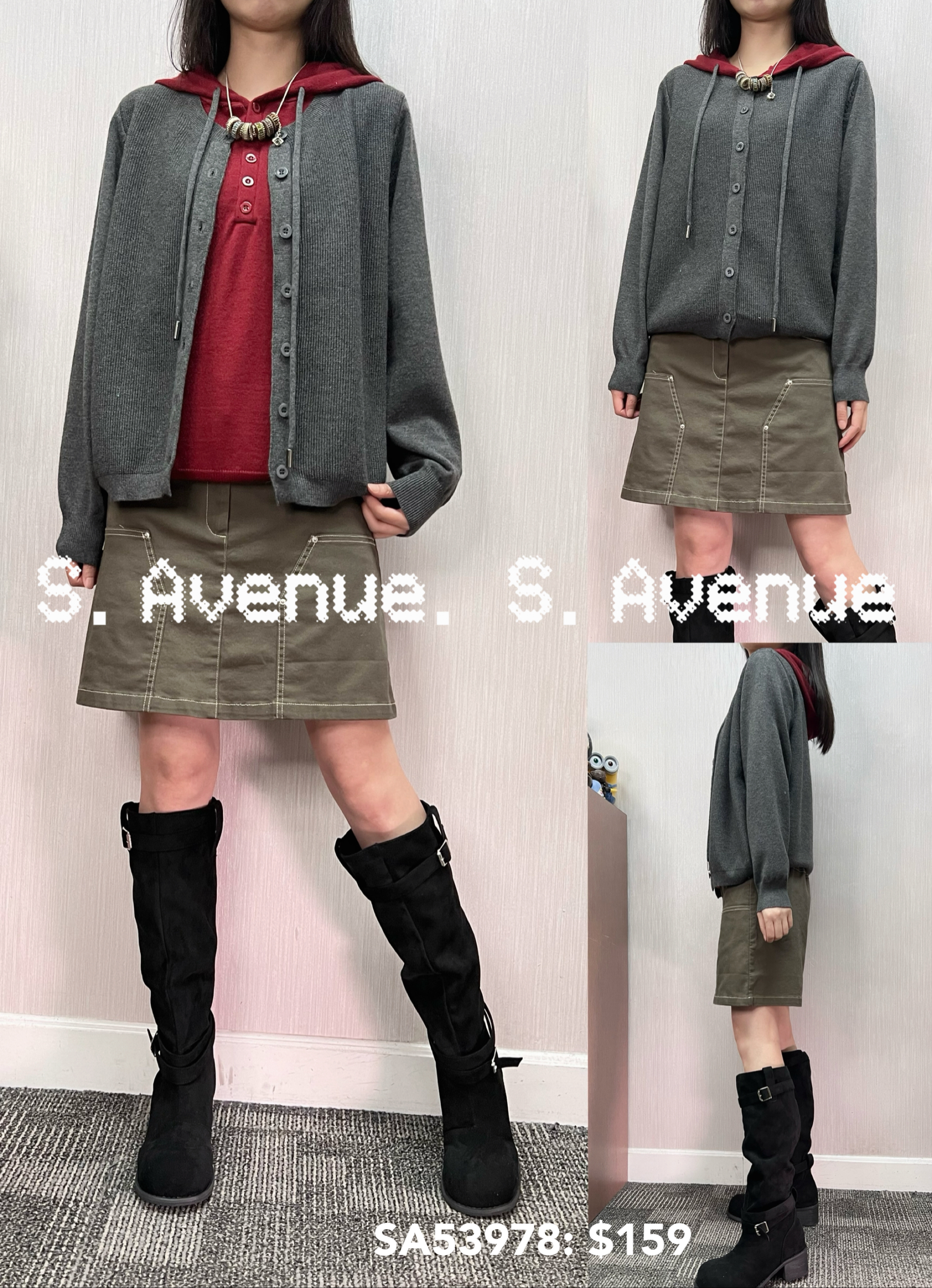 SA53978: 長袖有帽假兩件有鈕冷top