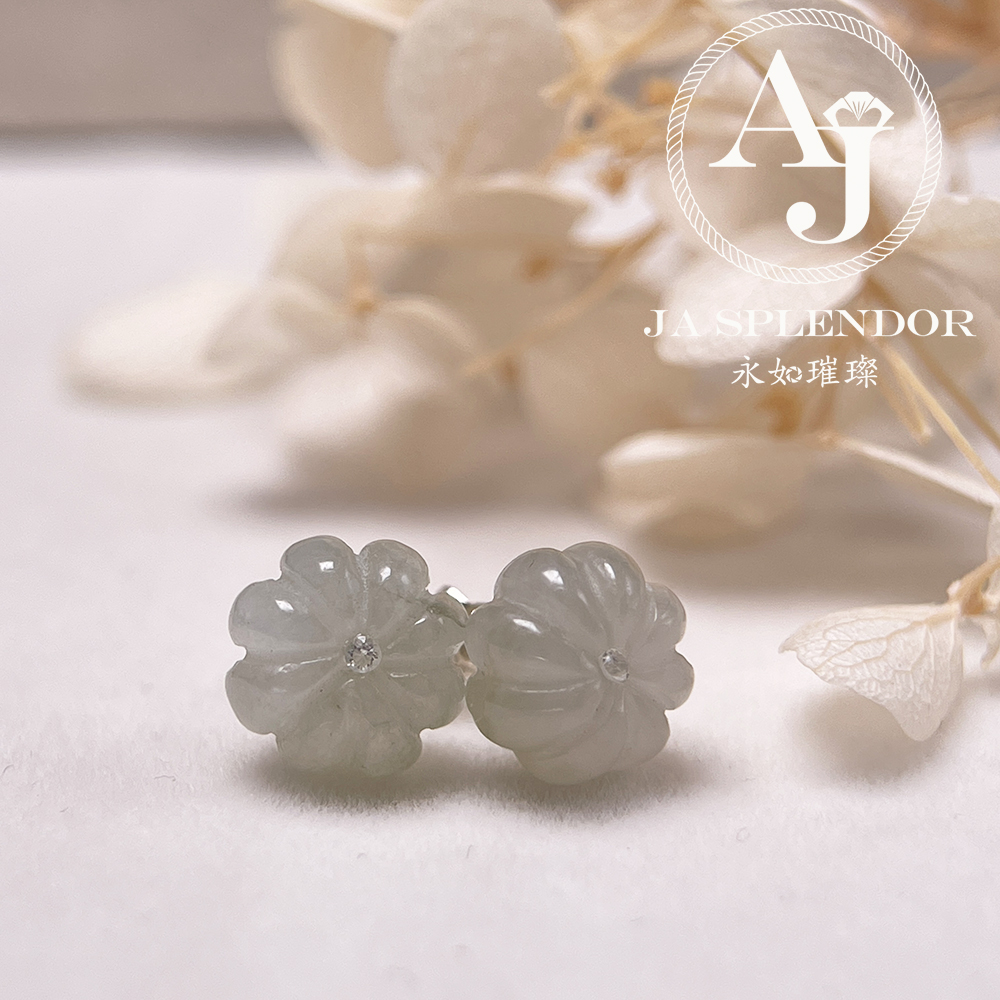 FBG26-H05 天然翡翠A玉 冰花綻放純銀耳釘
