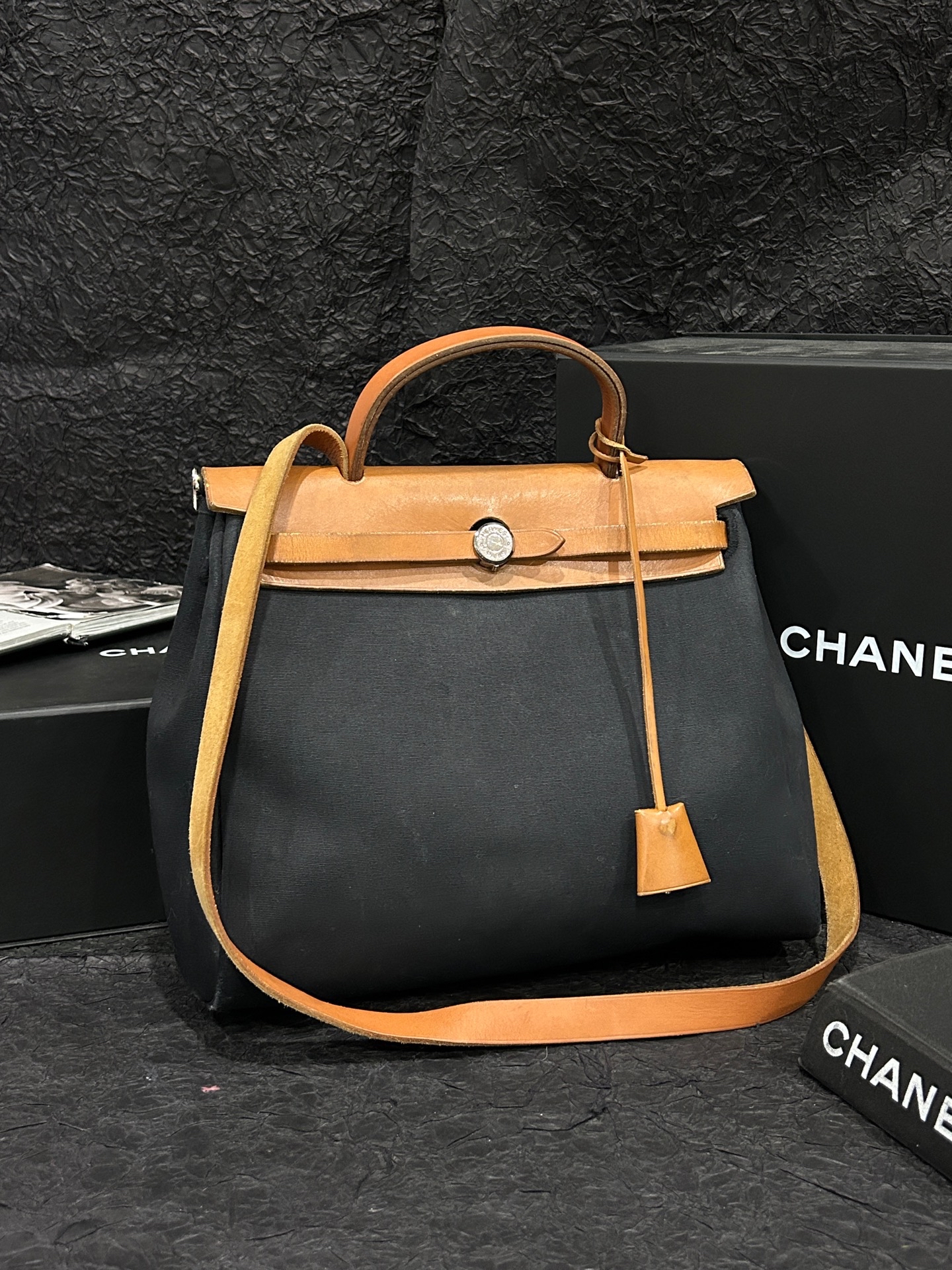 【預訂貨品】Hermes 黑色帆布拼皮31bag 