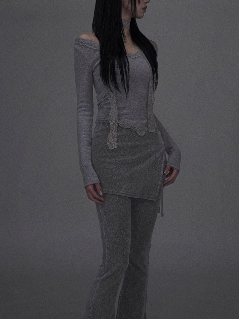 Lace V-Neck Top and Scarf Set