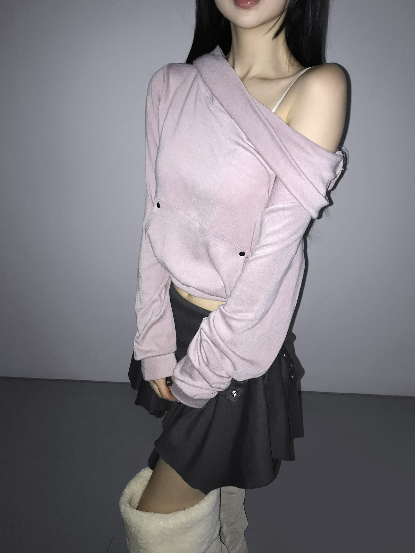 Soft Off-Shoulder Cropped Hoodie