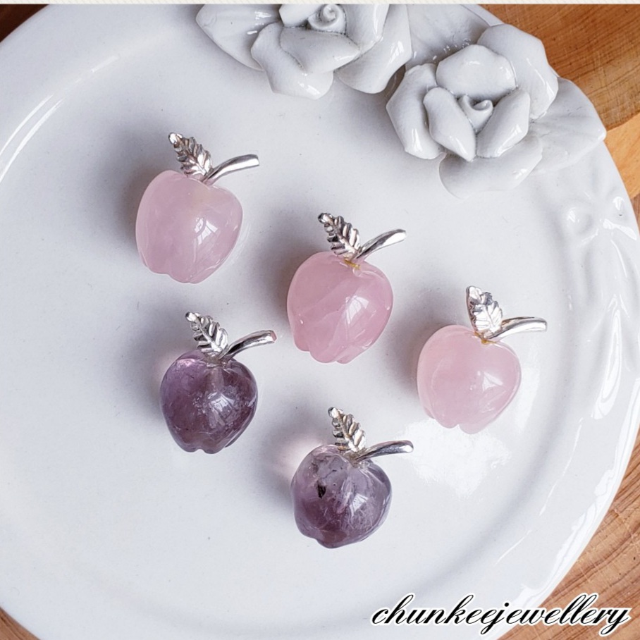 粉紅晶蘋果925吊飾