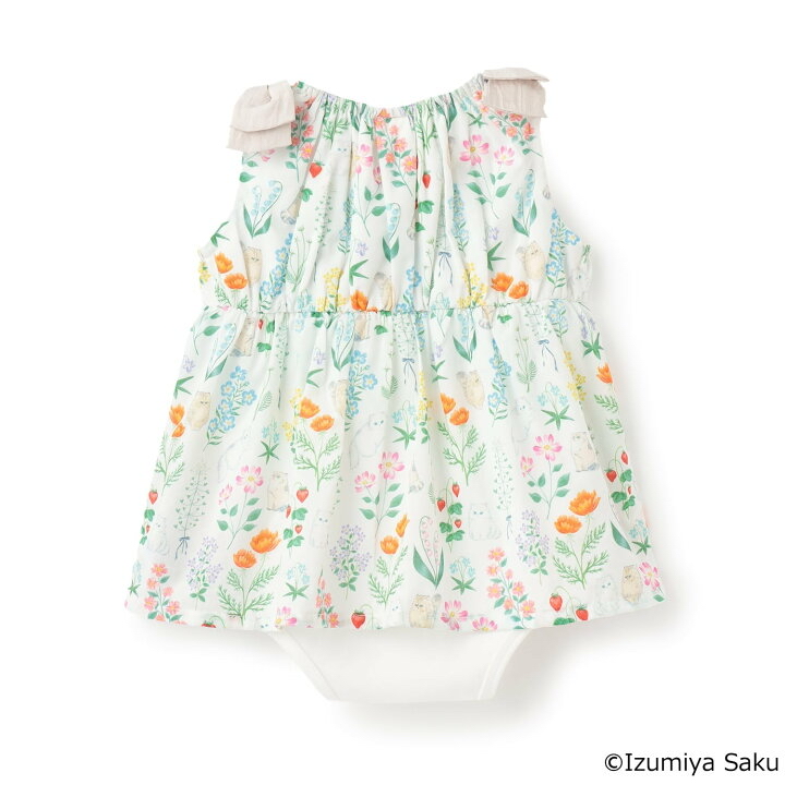 🇯🇵預訂 日本直送🇯🇵Petit Main x Izumiya Saku兩色花卉小貓滿印蝴蝶結短袖包屁裙