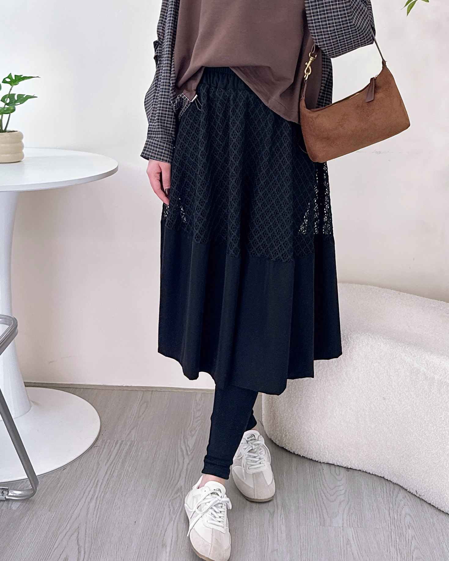 假兩件通花Leggings拼半截裙