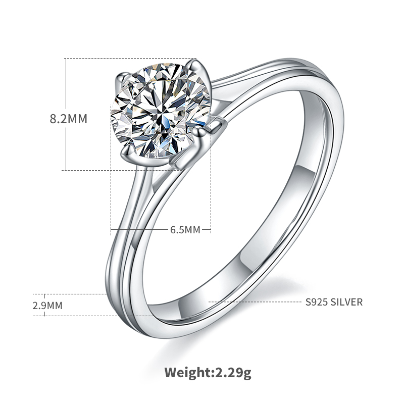 直臂蓮花S925銀镀白金莫桑鑽女戒1克拉D級