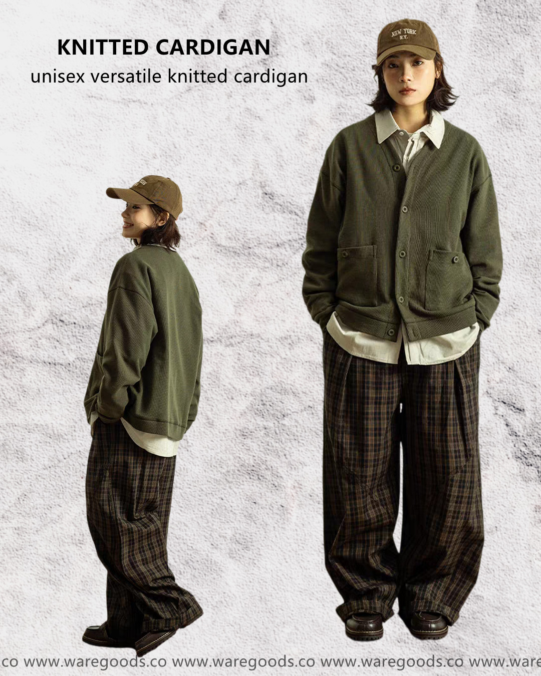 W8006復古V領針織外套