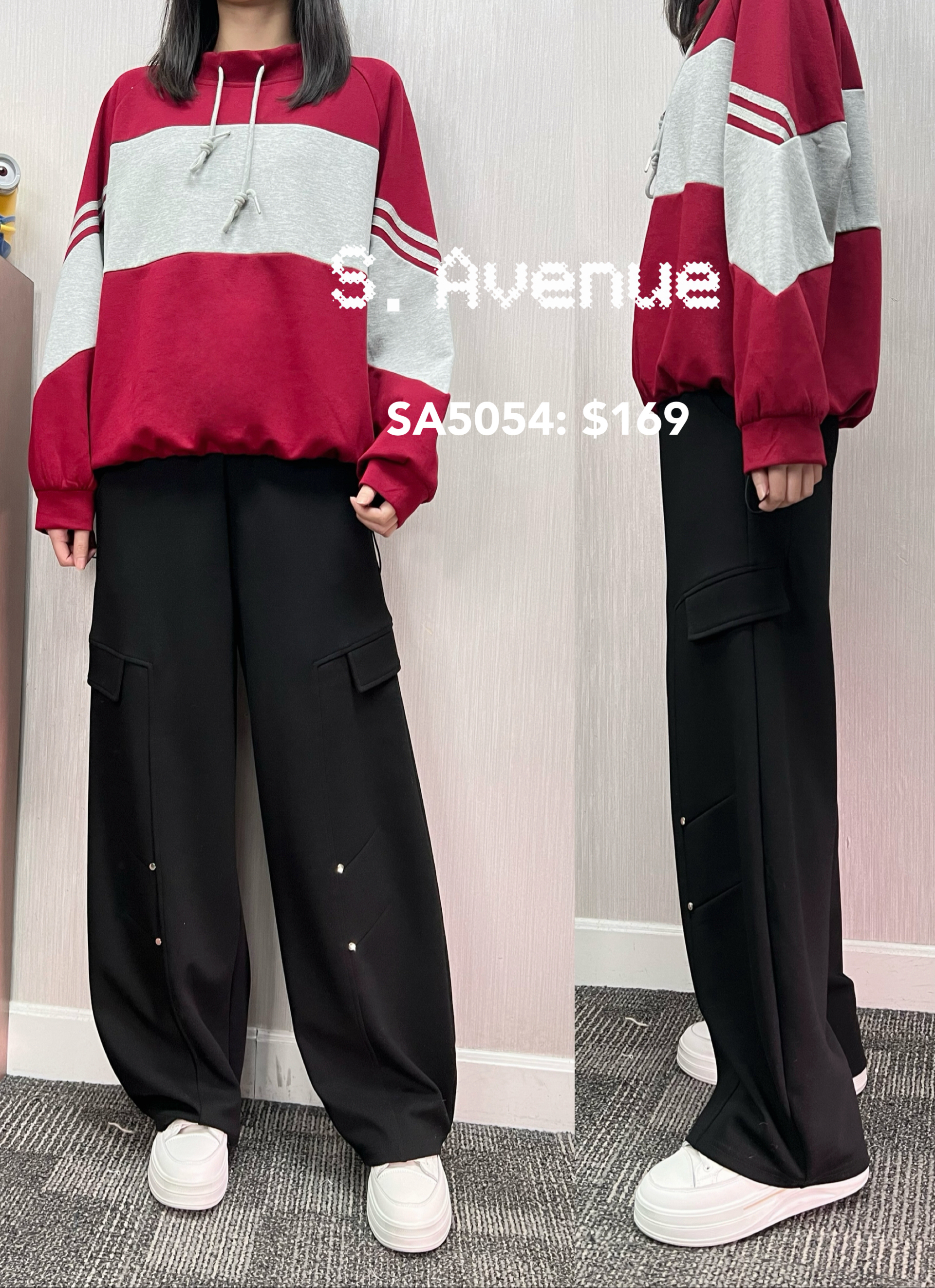 SA5054: 橡筋腰側假軍袋型款彎刀褲