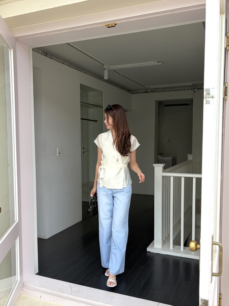Silky Belted Wrap Blouse (Ivory)