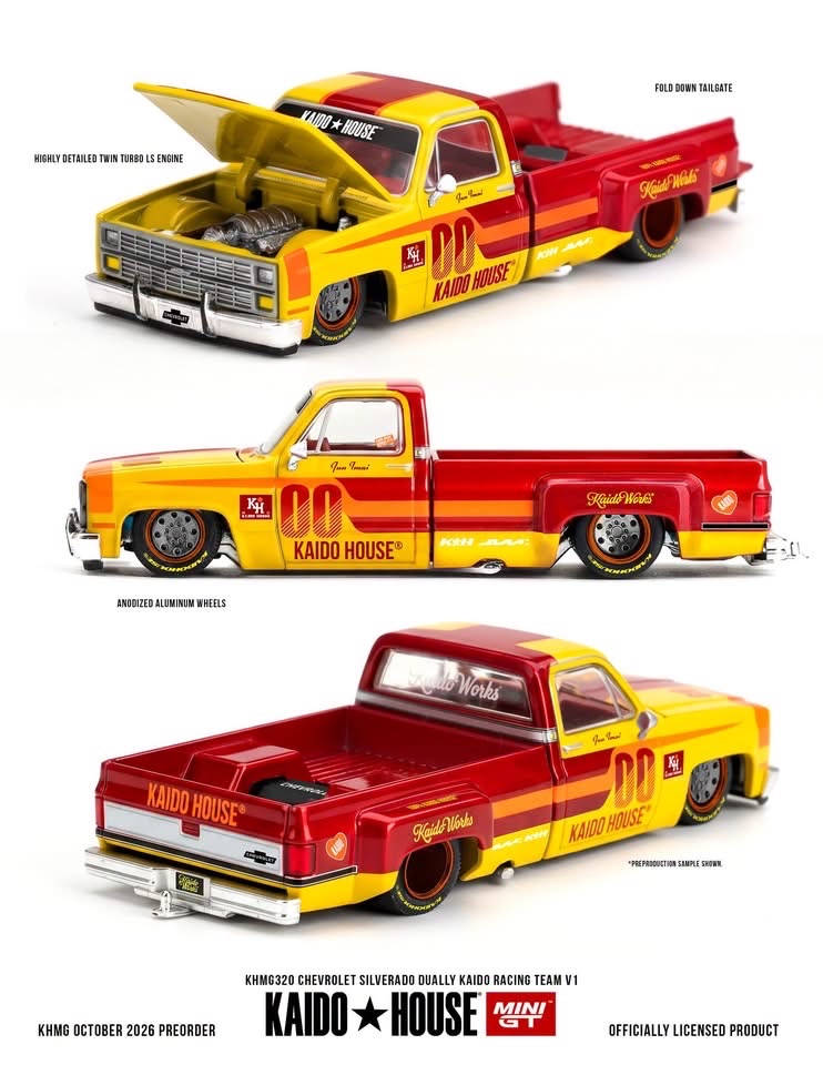 （預訂 Pre Order) KAIDO HOUSE x MINI GT  ( KHMG320 ) Chevrolet Silverado Dually Kaido Racing Team V1