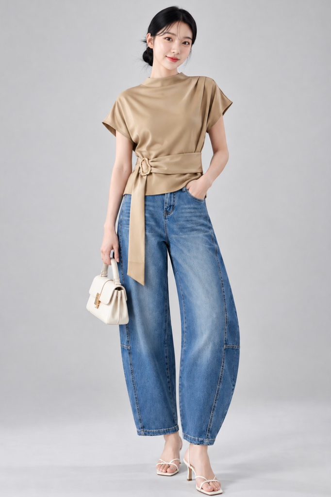 13095 Asymmetric Buckle Waist Top