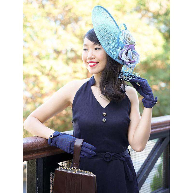 (Sold out)1950s Inspired Midnight Blue Halter Dress(FM032)