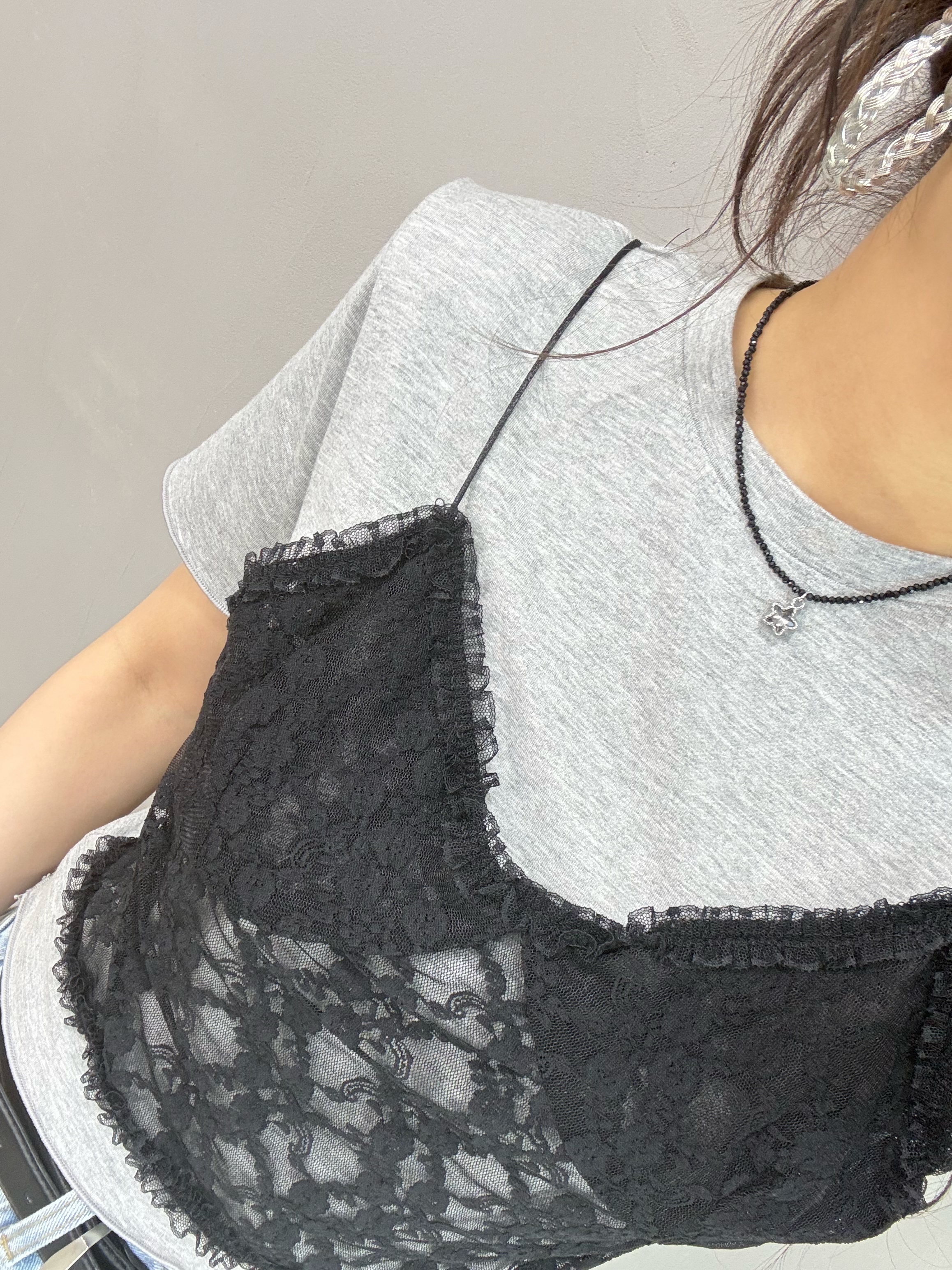 C13 假兩件Lace棉Tee