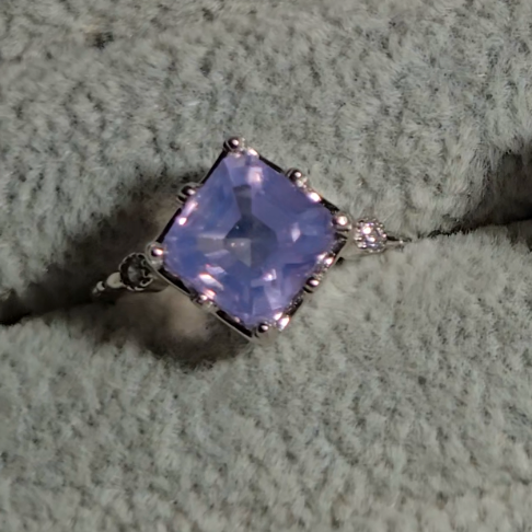 Lavender moon quartz princess cut ring in adjustable sterling silver (C) - RQ155