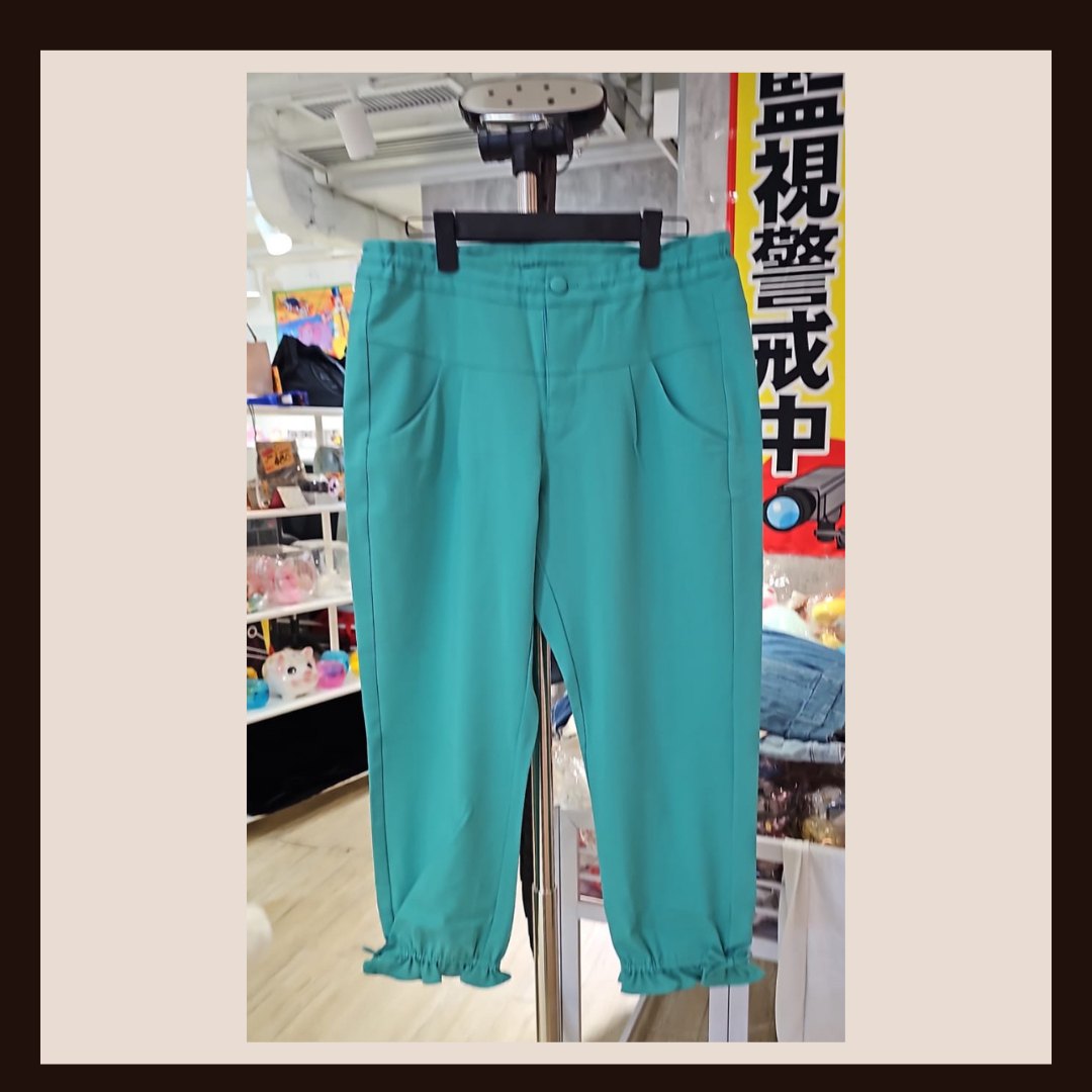 ✨ 湖水綠甜美荷葉邊蝴蝶結修身長褲