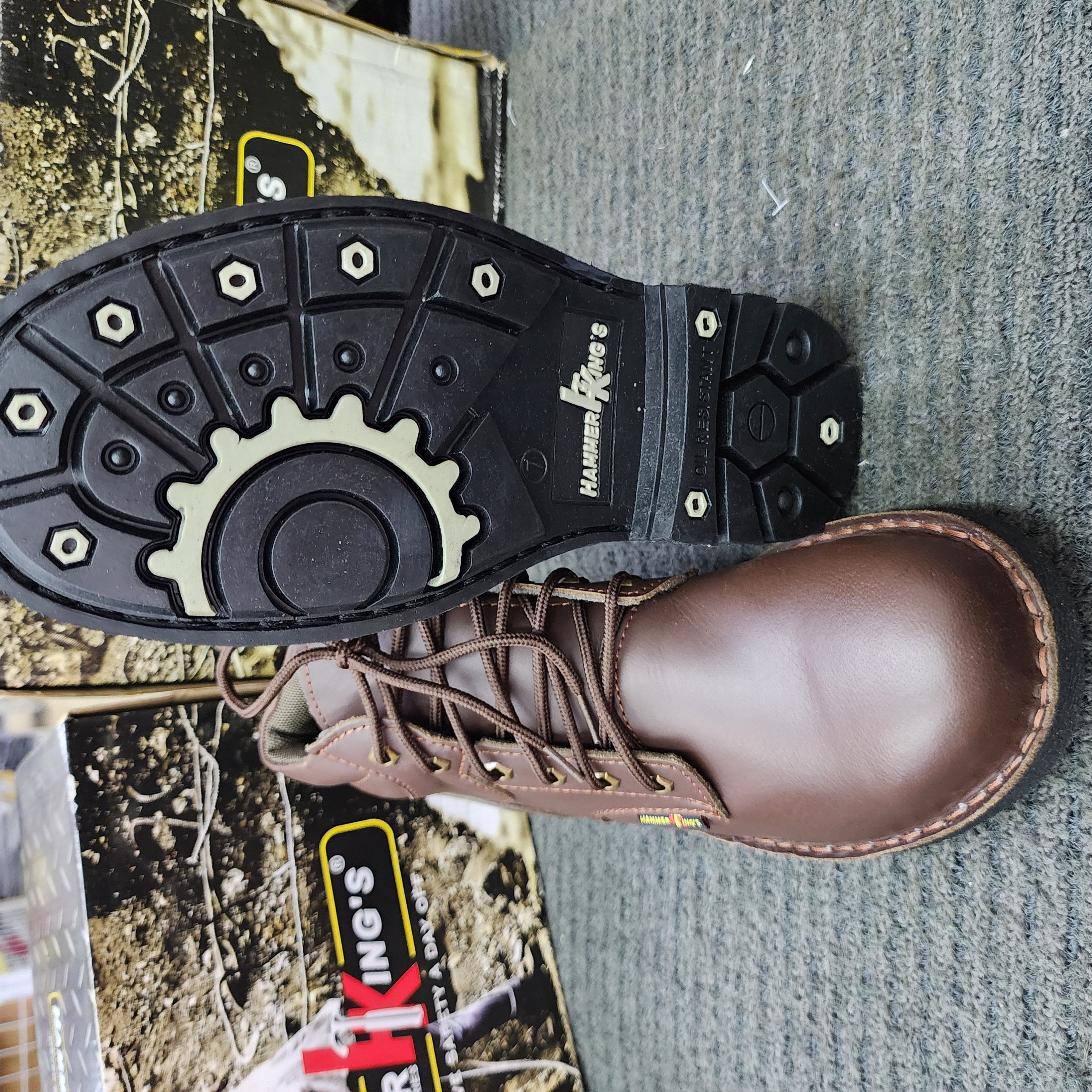 Hammer King's HK 13004 Industry Steel Toe Cap Leather Safety Shoe | Kasut Keselamatan | SIRIM and DOSH Approved Black Rubber Lace Outdoor Kasut Keselamatan