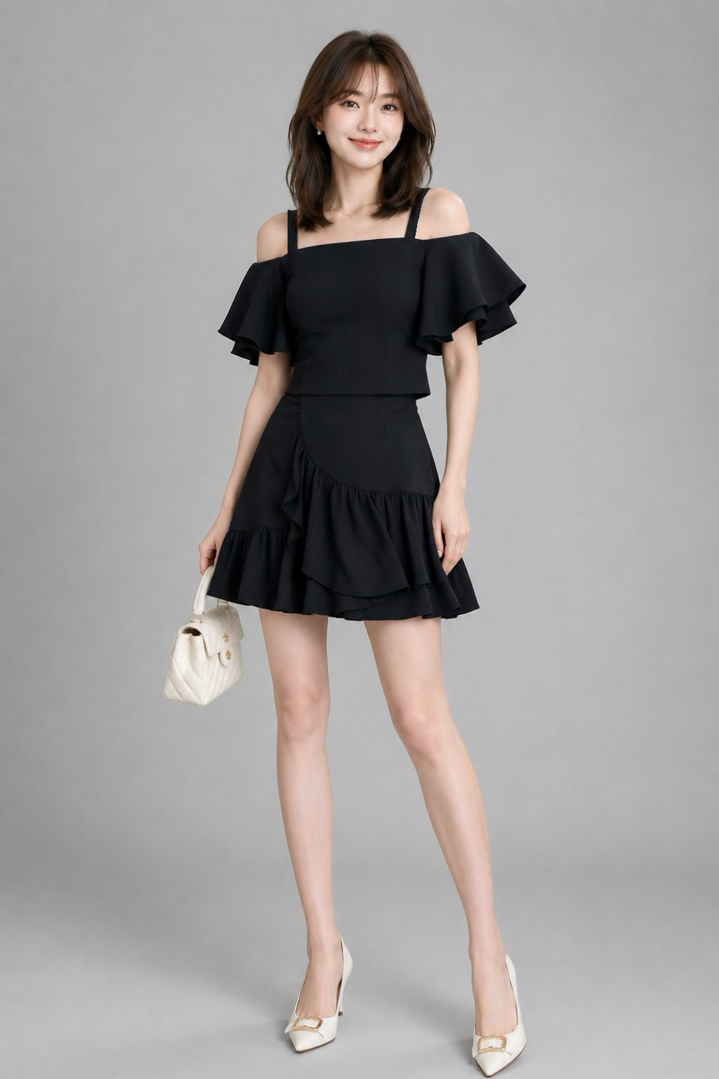 580261 Ruffle Wrap Mini Skirt