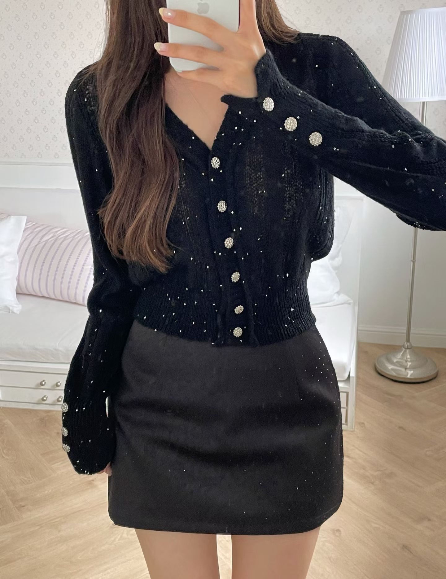 Old Money Shimmer V-Neck Cardigan