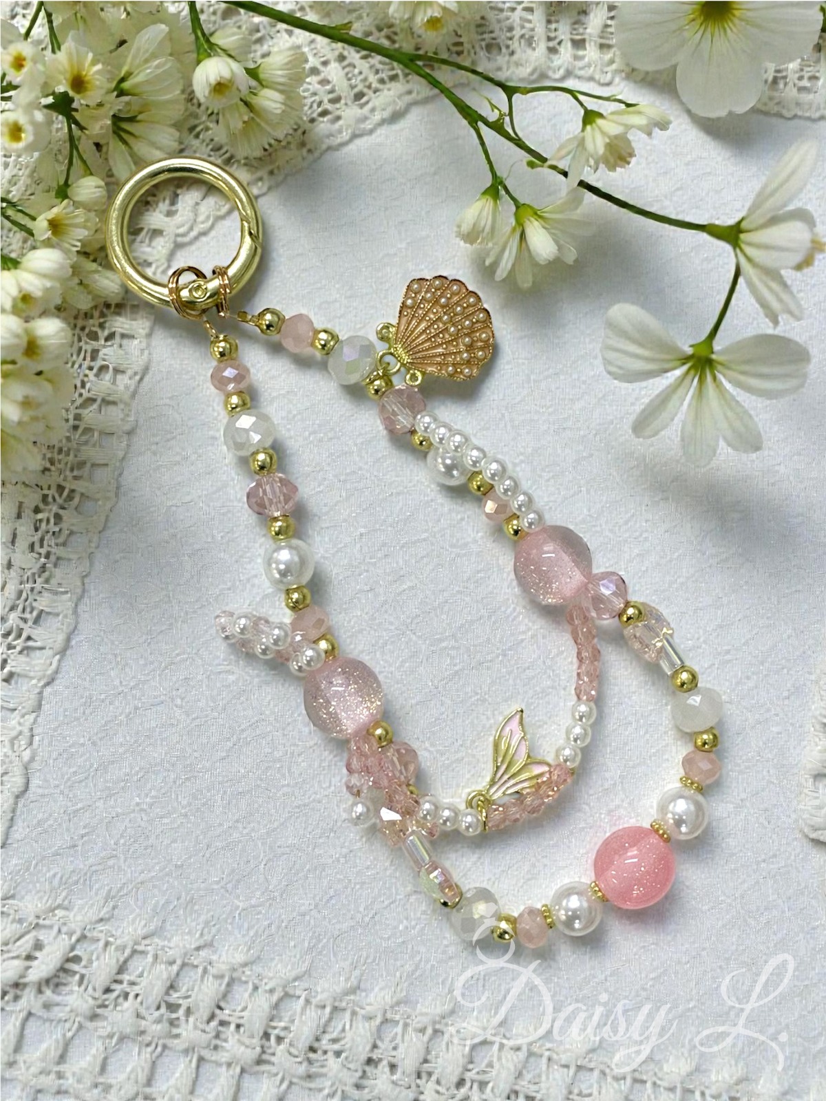 夢幻美人魚水晶手機掛繩