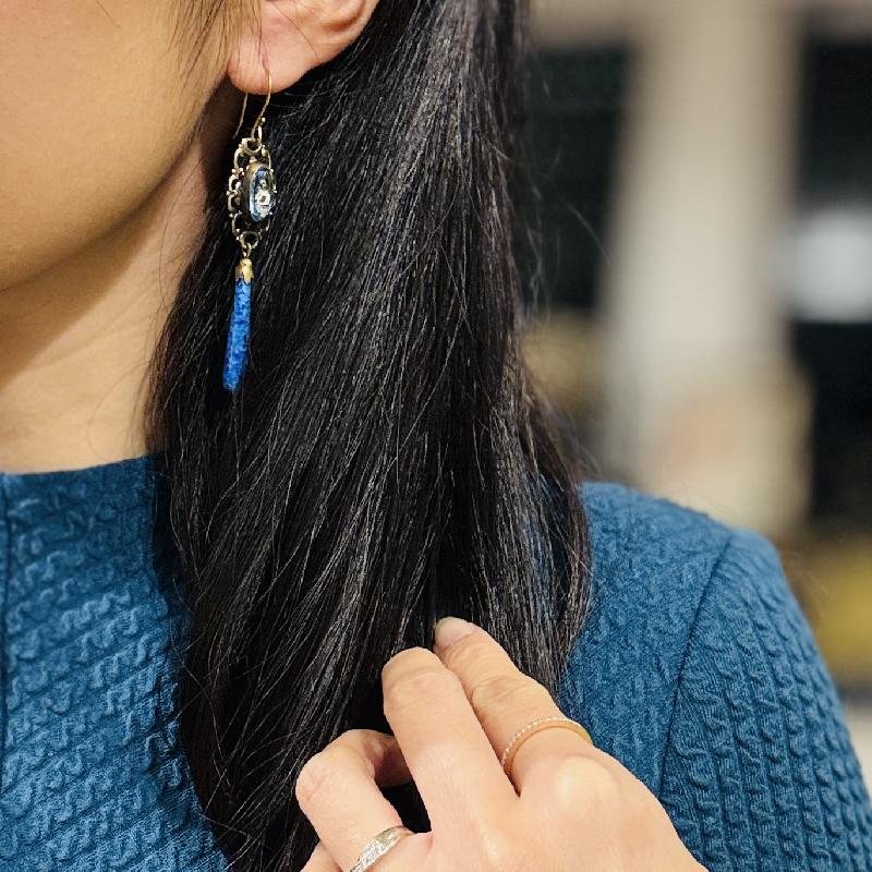 Vintage Recomposed with vintage Czechoslovakian Glass Horoscope Hook Earrings - Aries （MW268)