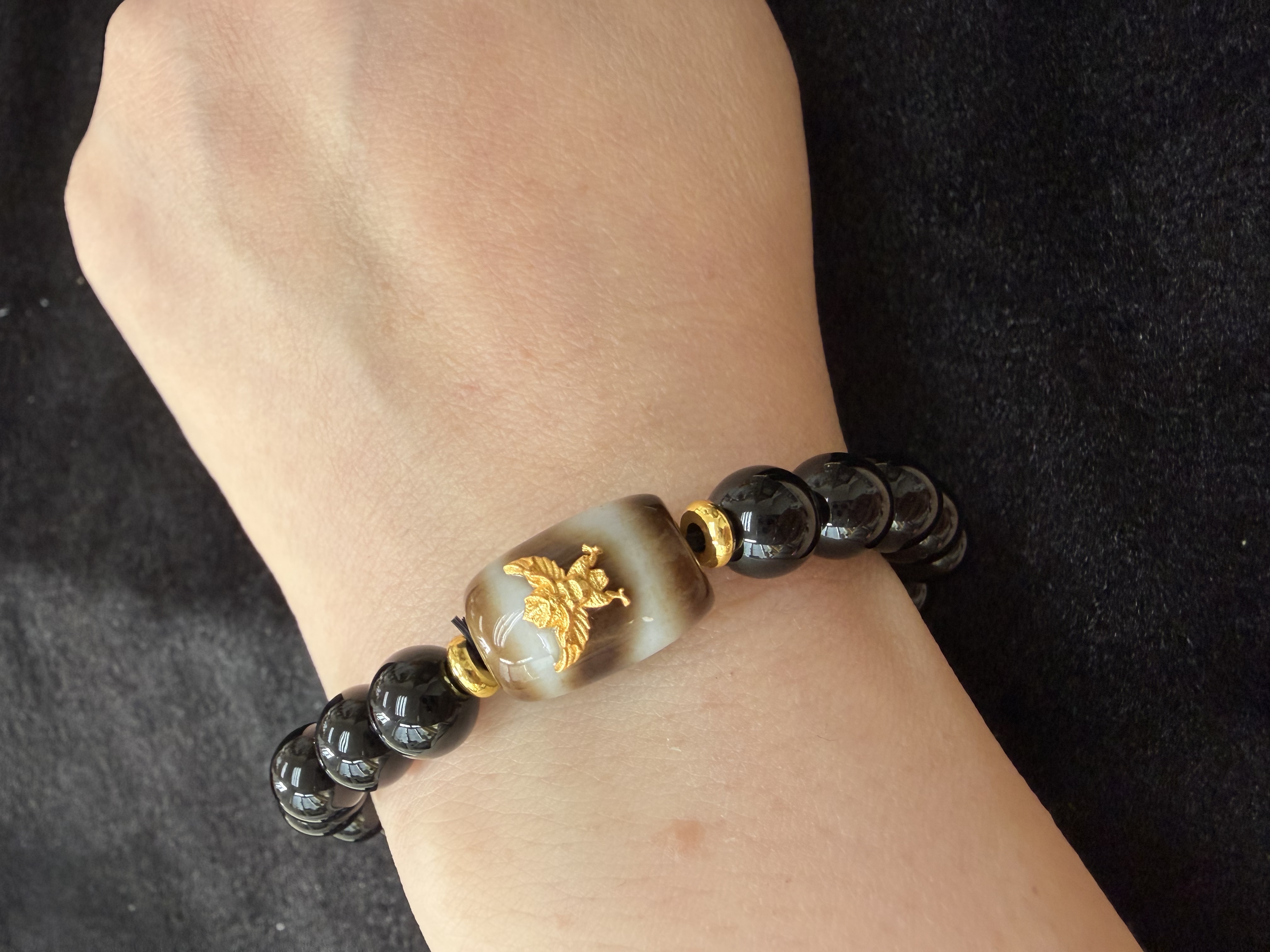 加持後2月23日寄出 大鵬金翅鳥虎牙（黑瑪瑙手串）手圍14.5（可加珠）